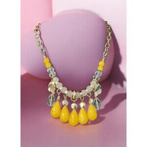 New Directions Lemon Drops Necklace Yellow Teardrop Gold Tone Statement Jewelry